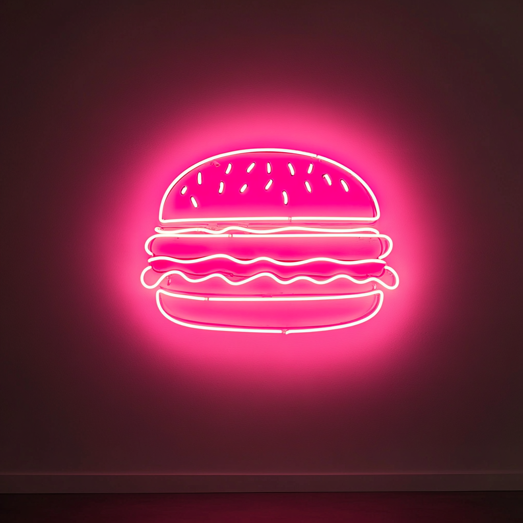 Burger - Pink Neon Sign, 18 Inches