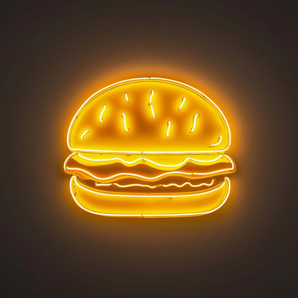 Burger - Yellow Neon Sign, 18 Inches