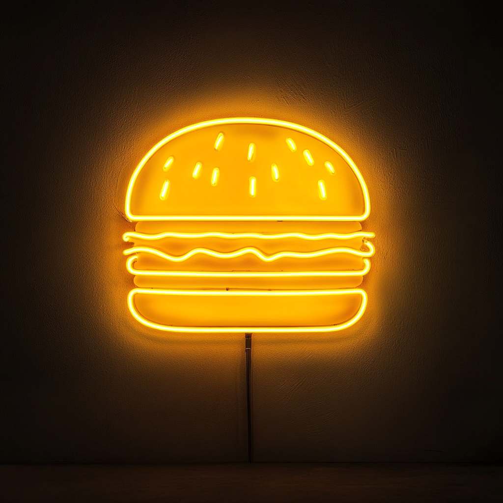 Burger - Yellow Neon Sign, 18 Inches