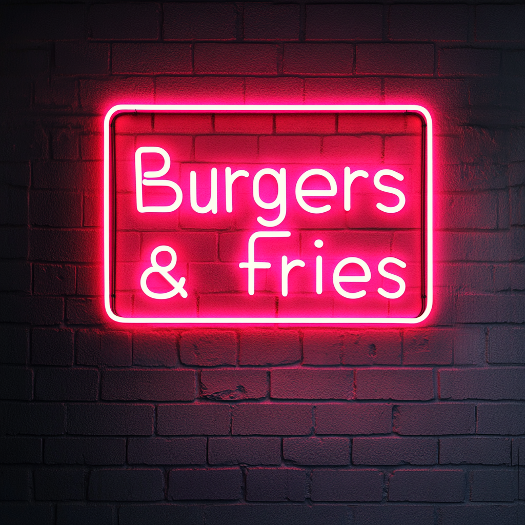 Burgers & Fries - Pink Neon Sign, 18 Inches
