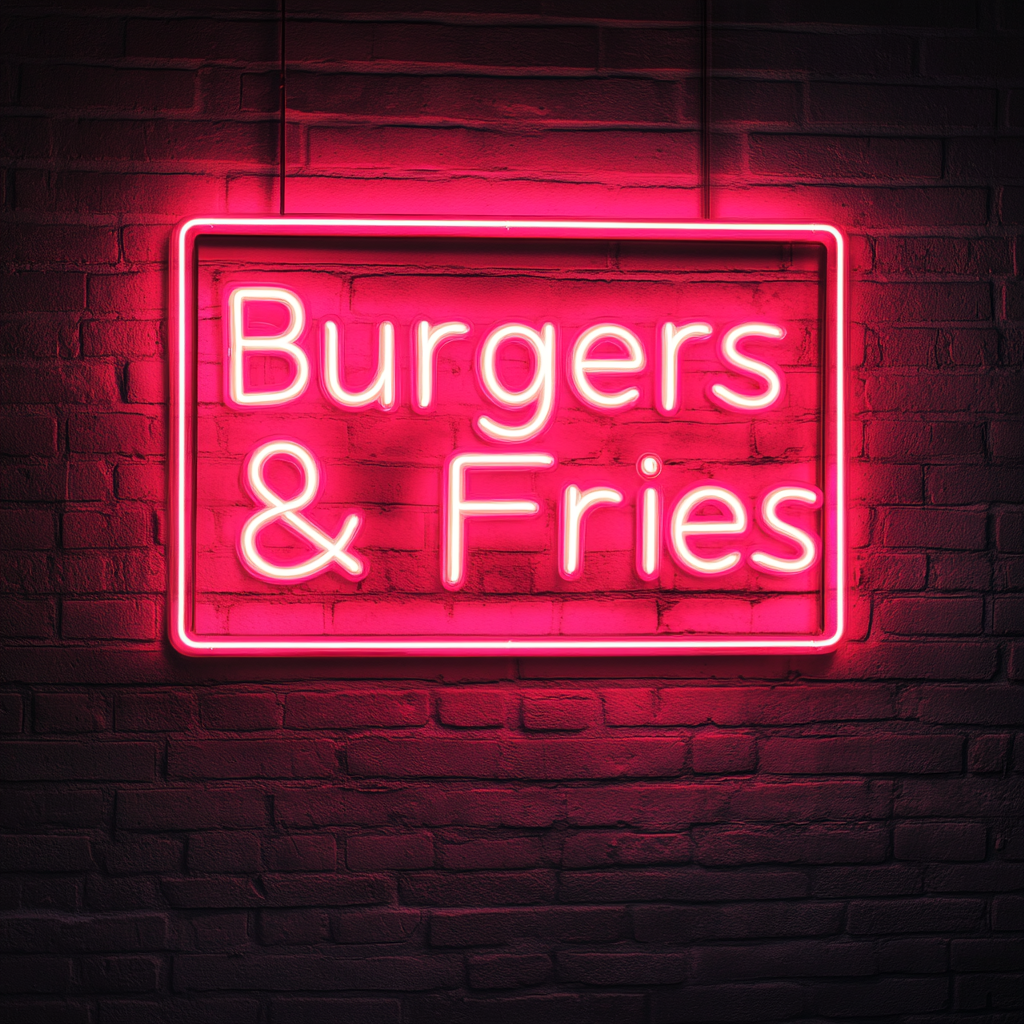 Burgers & Fries - Pink Neon Sign, 18 Inches