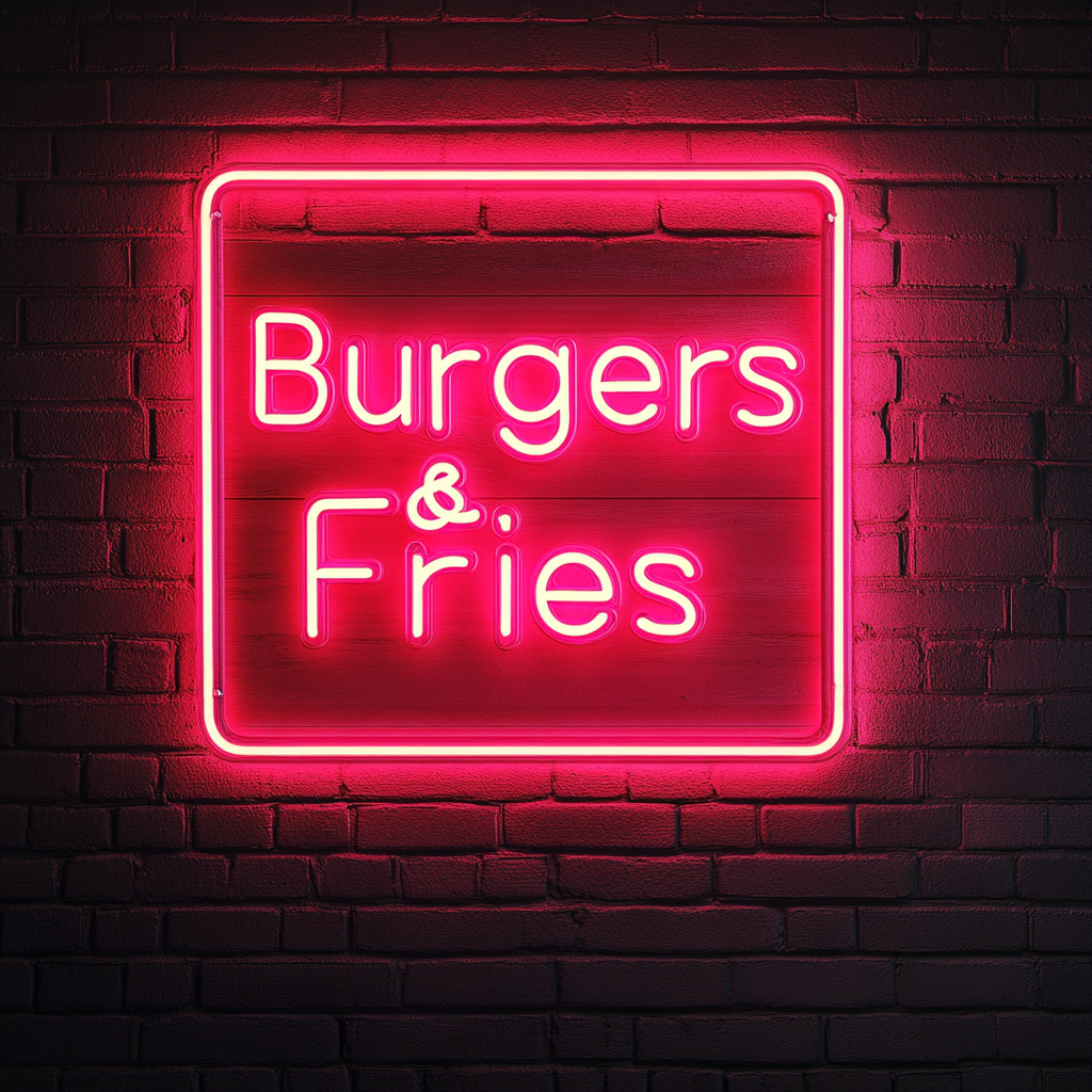 Burgers & Fries - Pink Neon Sign, 24 Inches