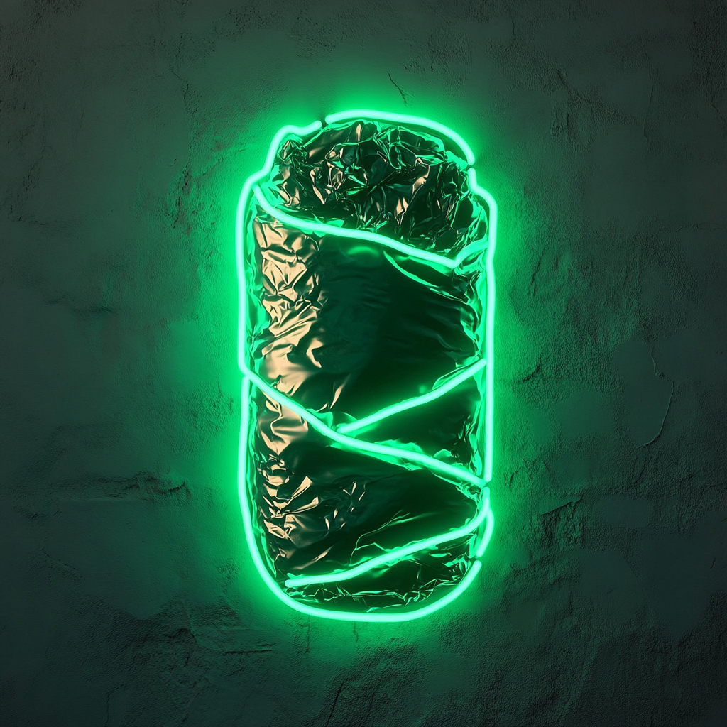 Burrito Wrapped in Foil - Green Neon Sign, 18 Inches
