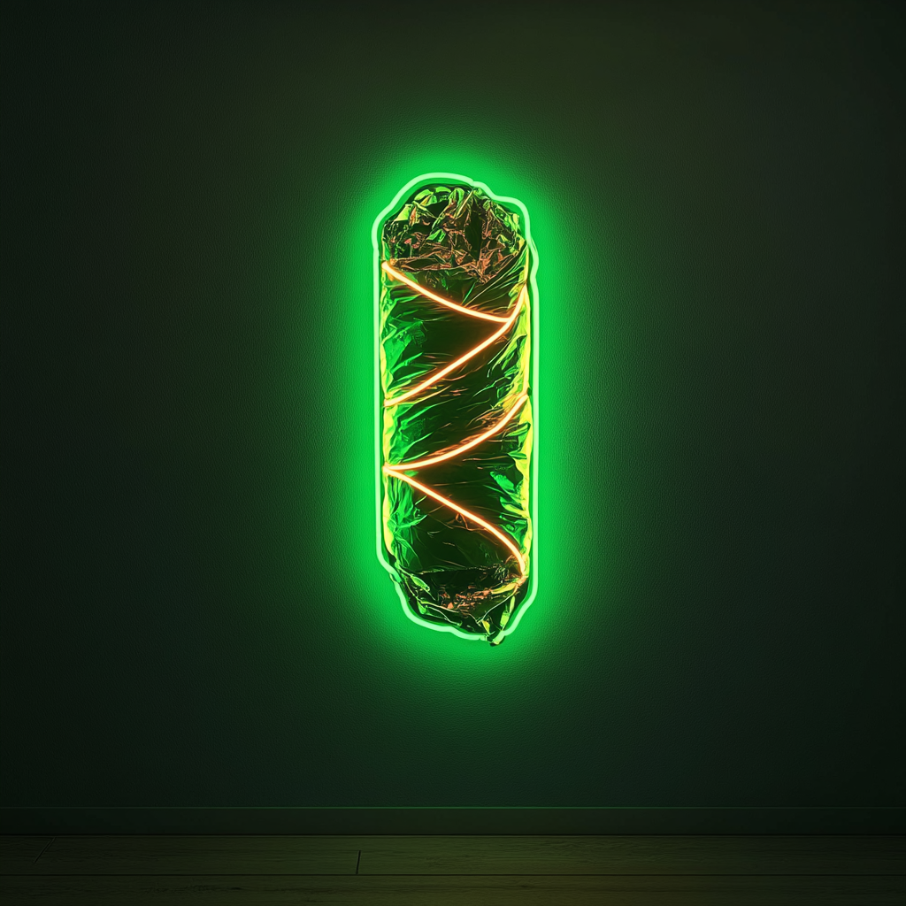 Burrito Wrapped in Foil - Green Neon Sign, 18 Inches