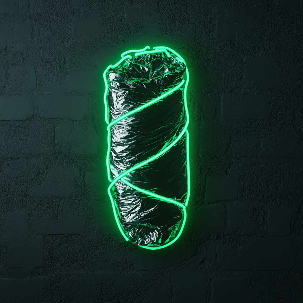 Burrito Wrapped in Foil - Green Neon Sign, 24 Inches