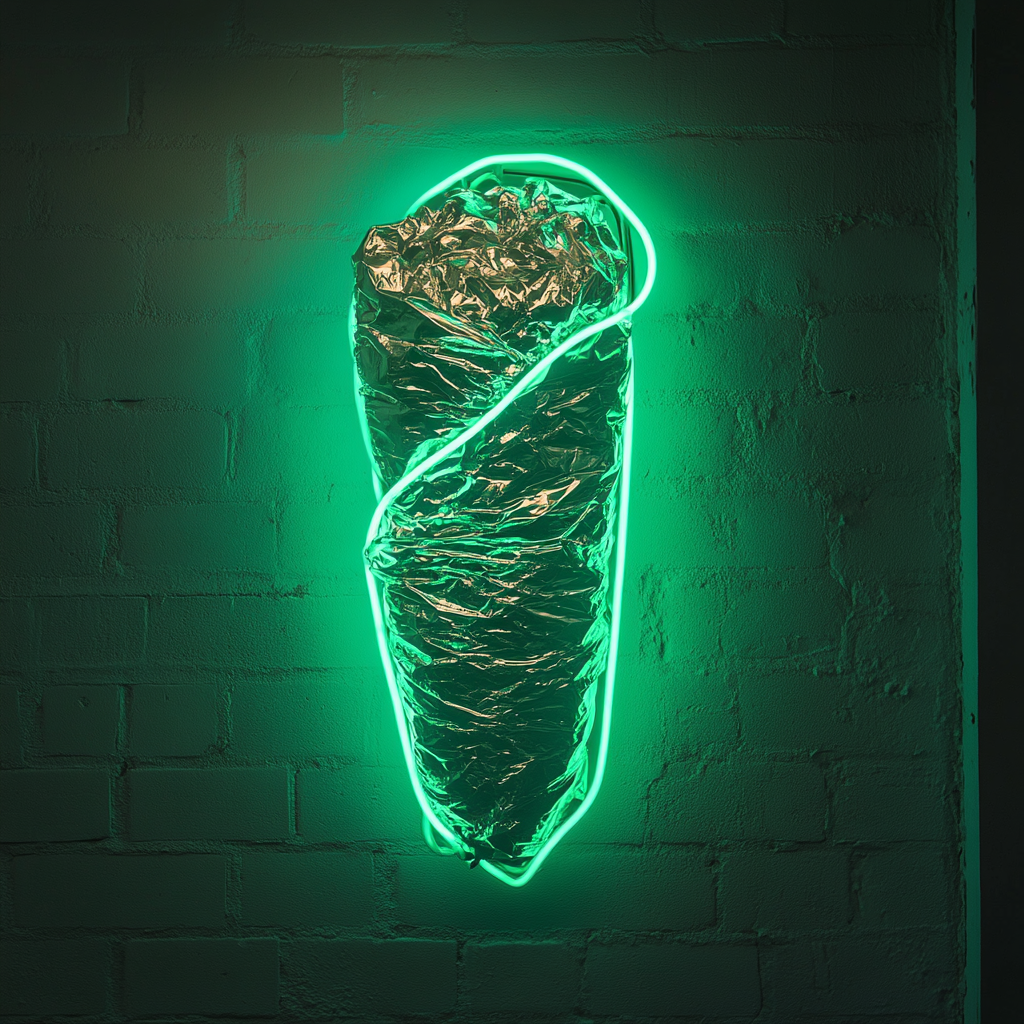 Burrito Wrapped in Foil - Green Neon Sign, 24 Inches