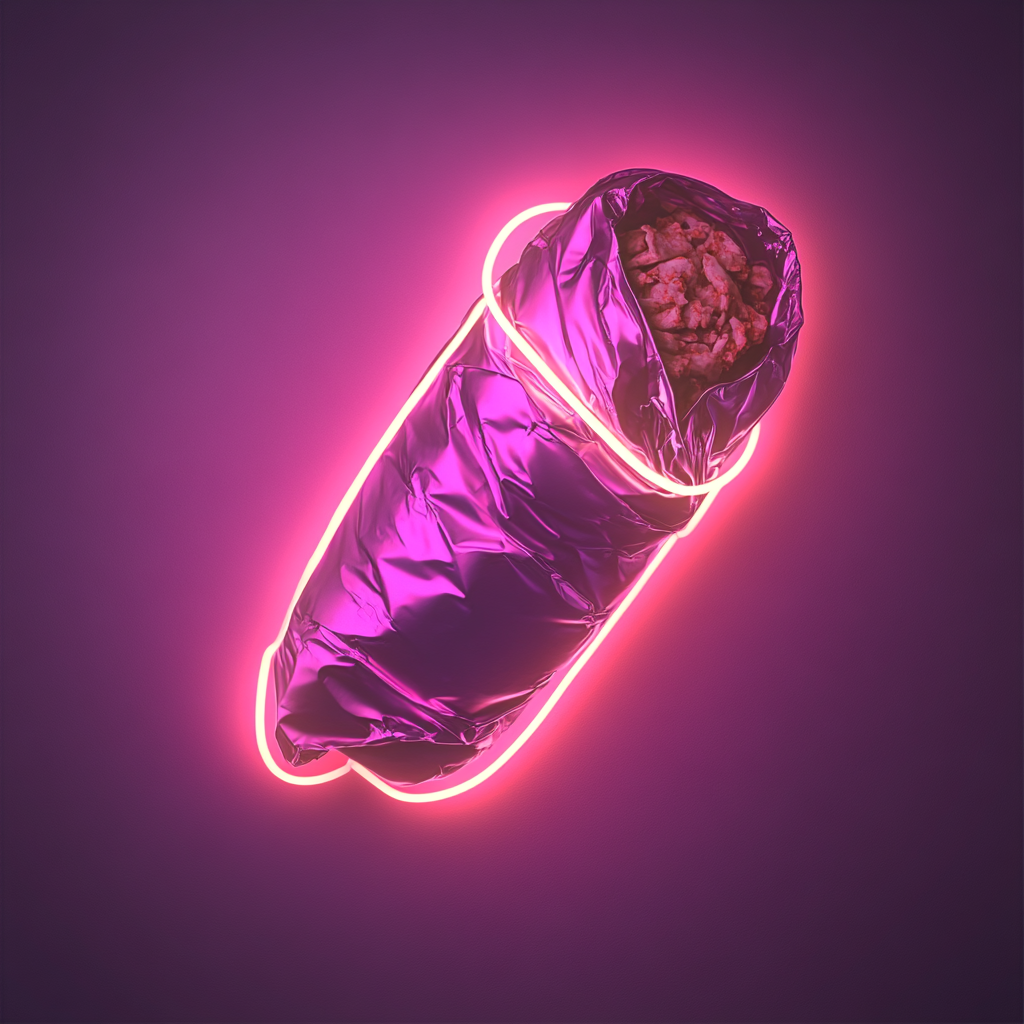 Burrito Wrapped in Foil - Pink Neon Sign, 18 Inches