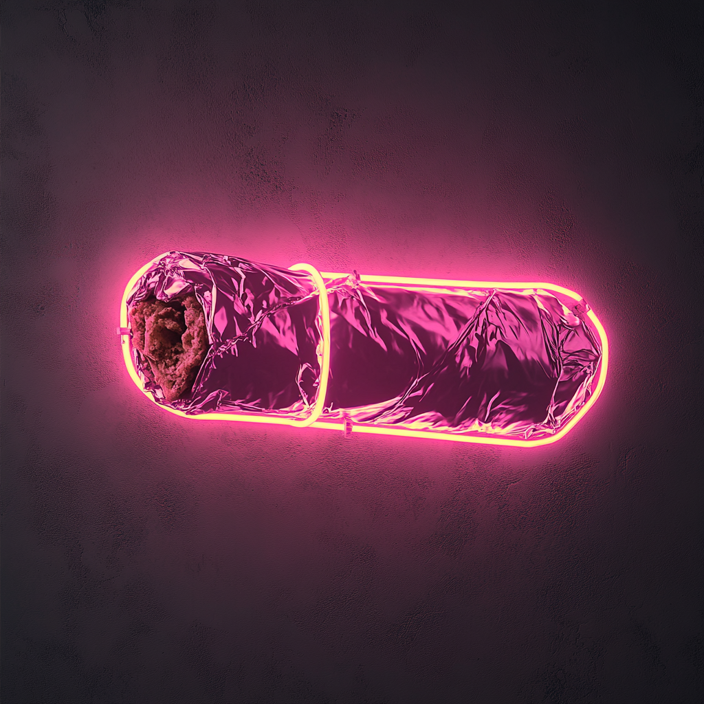 Burrito Wrapped in Foil - Pink Neon Sign, 18 Inches