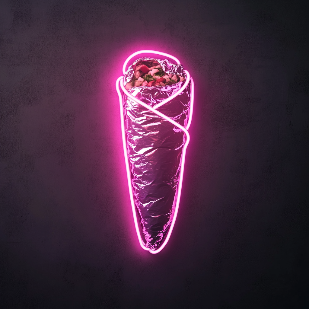 Burrito Wrapped in Foil - Pink Neon Sign, 18 Inches