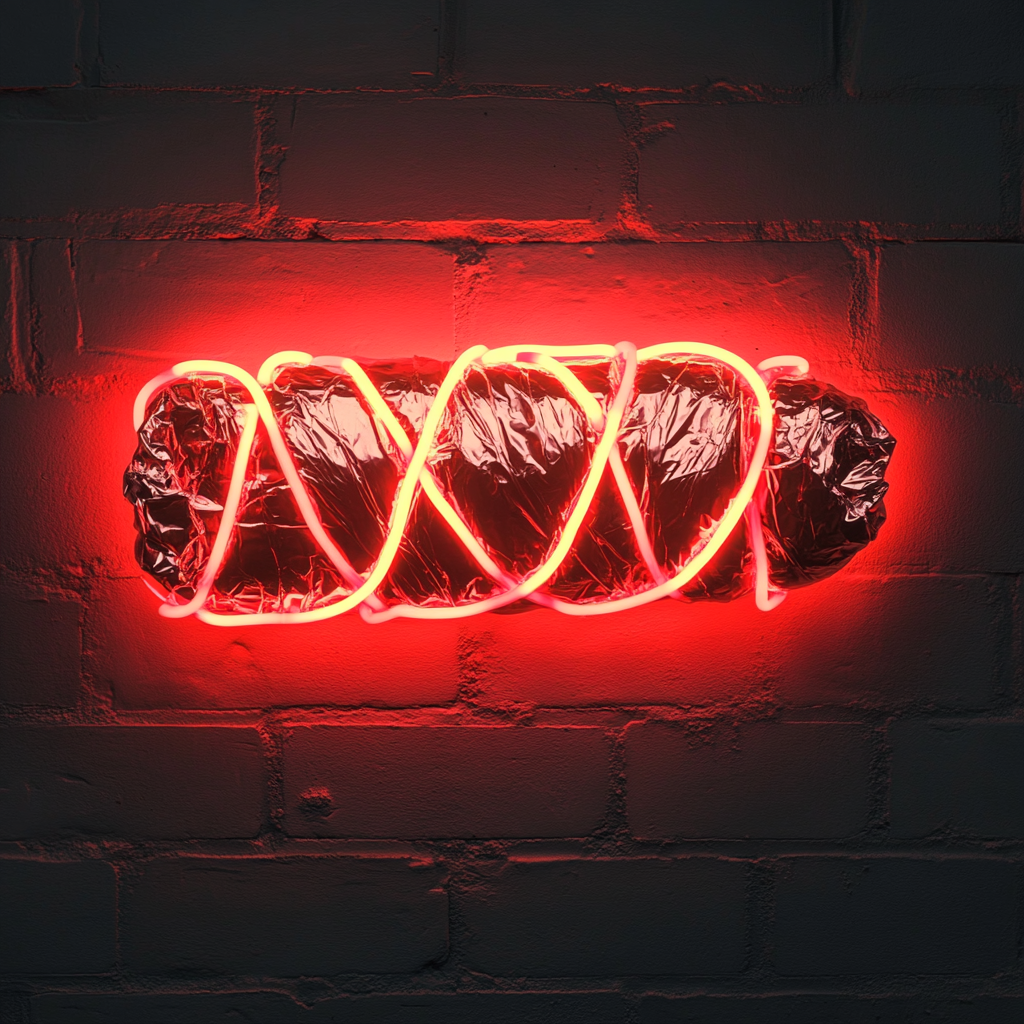 Burrito Wrapped in Foil - Red Neon Sign, 18 Inches
