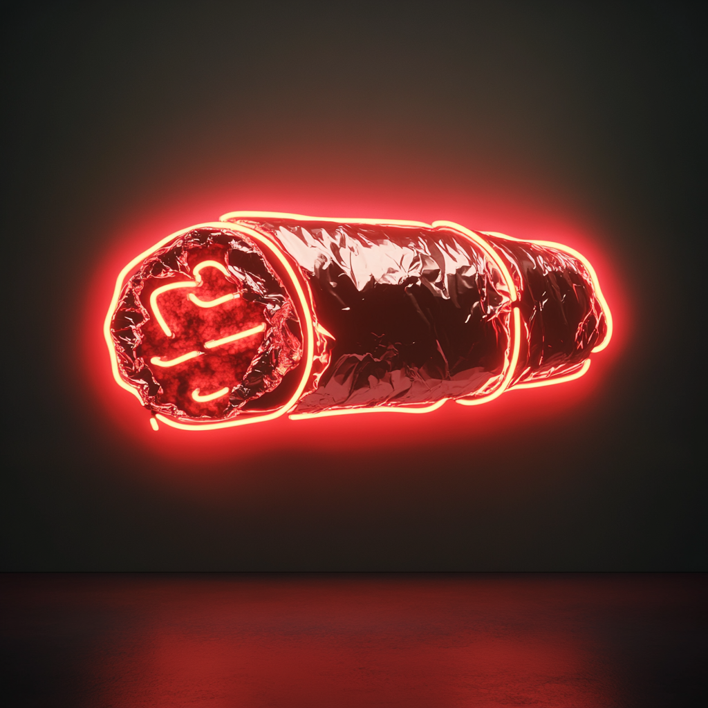 Burrito Wrapped in Foil - Red Neon Sign, 24 Inches