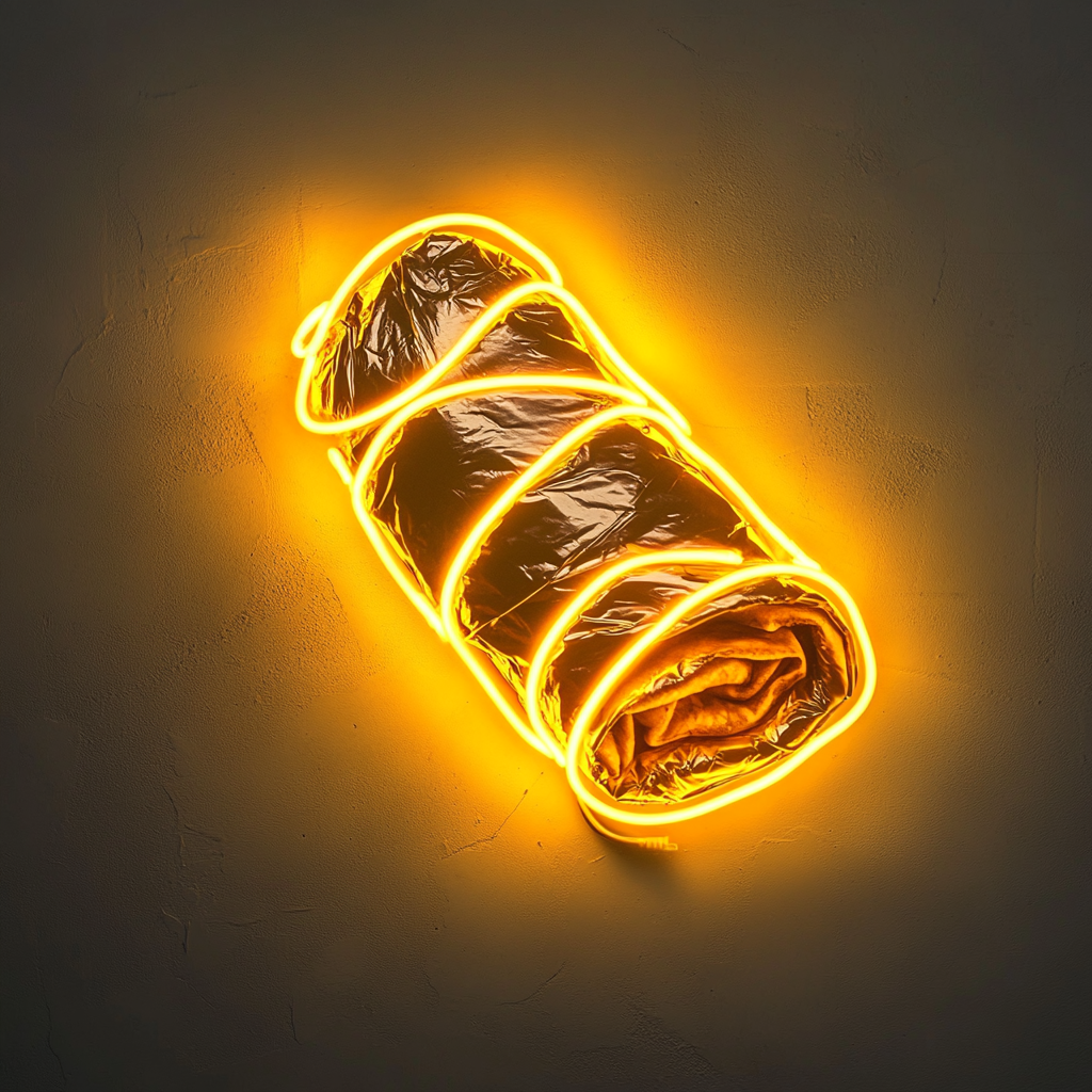 Burrito Wrapped in Foil - Yellow Neon Sign, 24 Inches