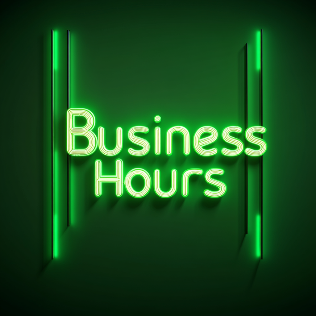 "Business Hours" - Green Neon Sign, 24 Inches
