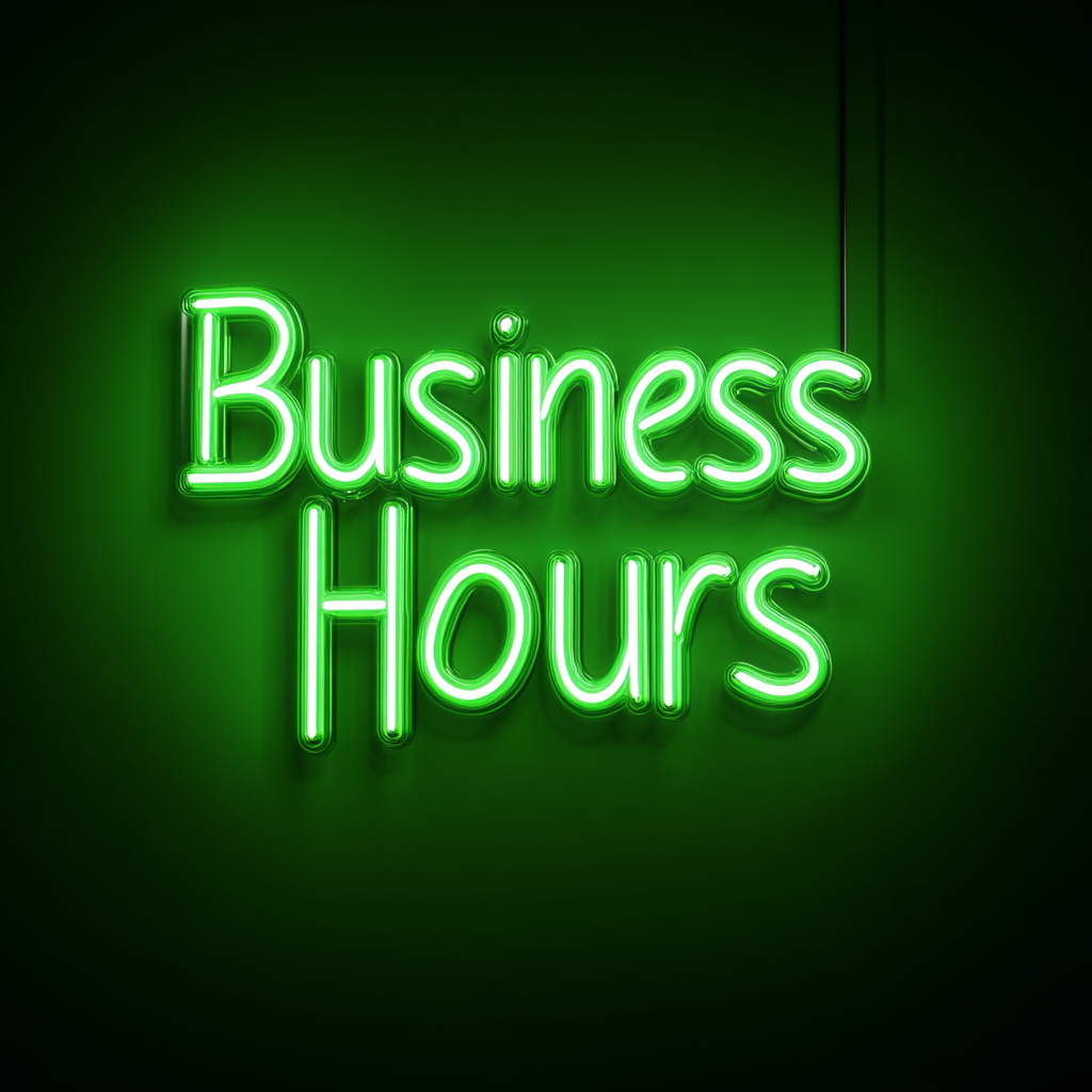"Business Hours" - Green Neon Sign, 24 Inches