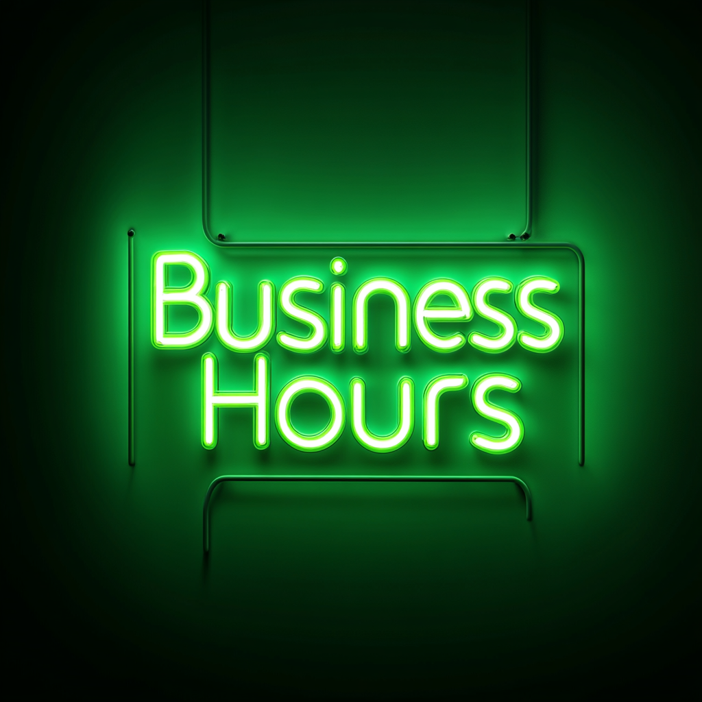 "Business Hours" - Green Neon Sign, 24 Inches