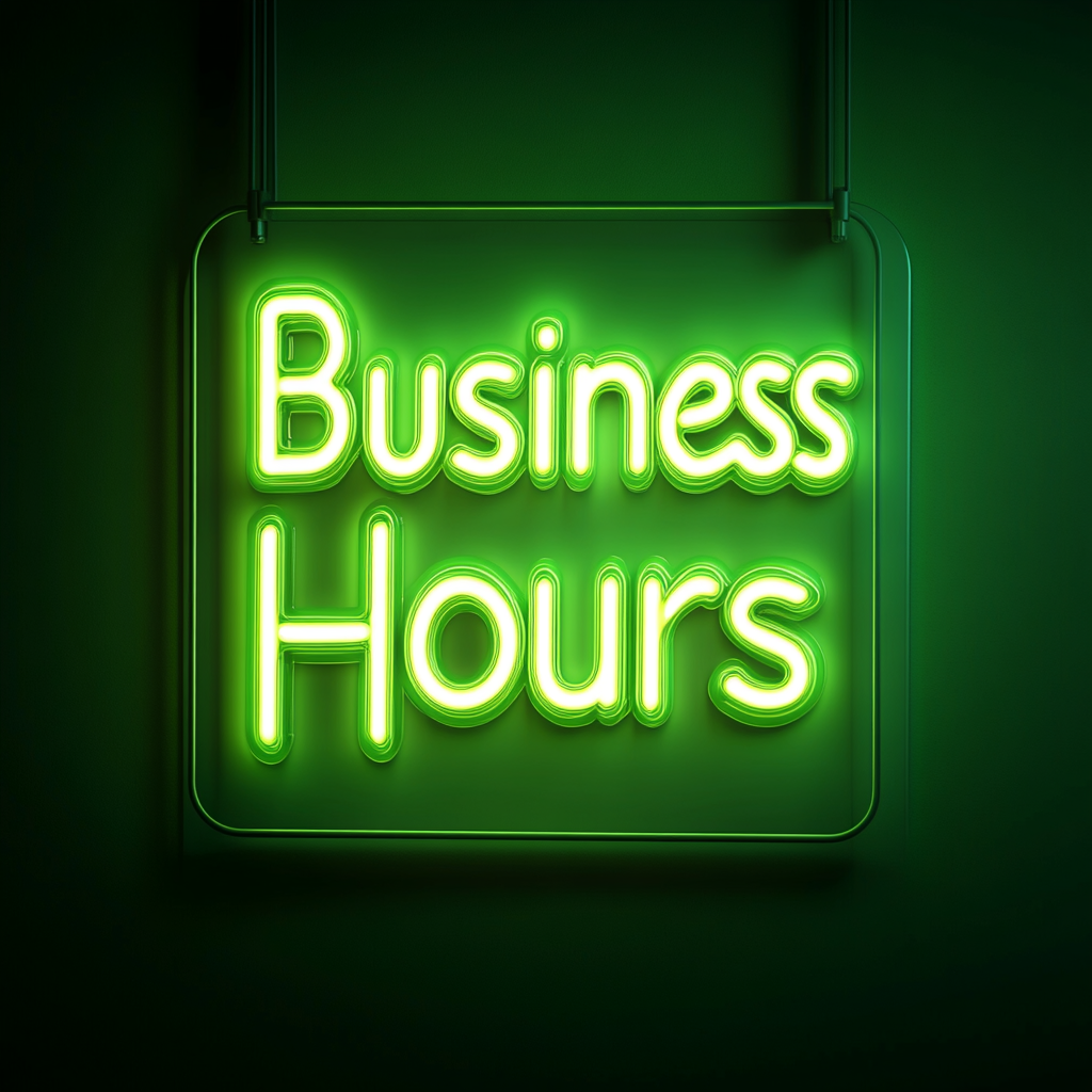 "Business Hours" - Green Neon Sign, 24 Inches