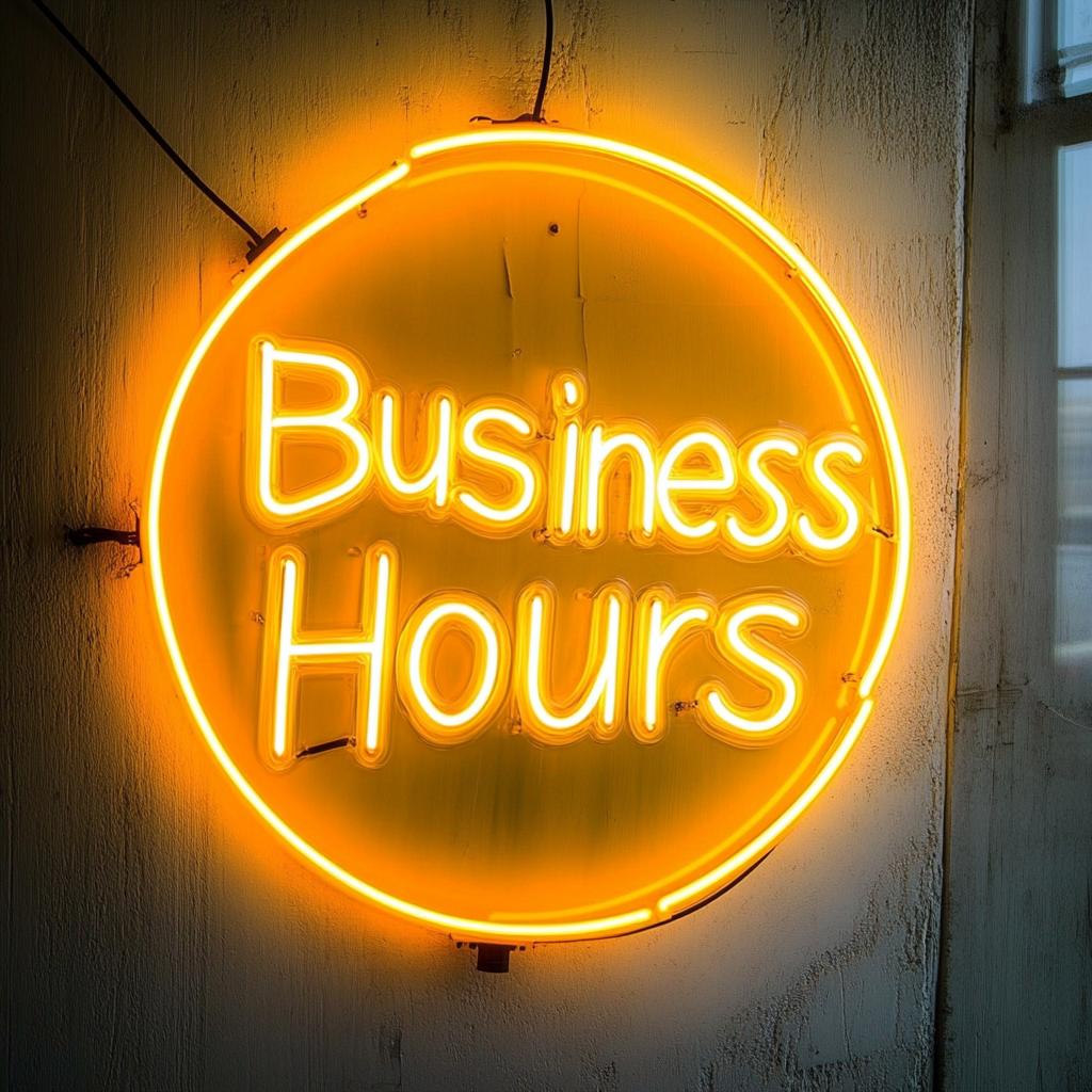 "Business Hours" - Yellow Neon Sign, 24 Inches