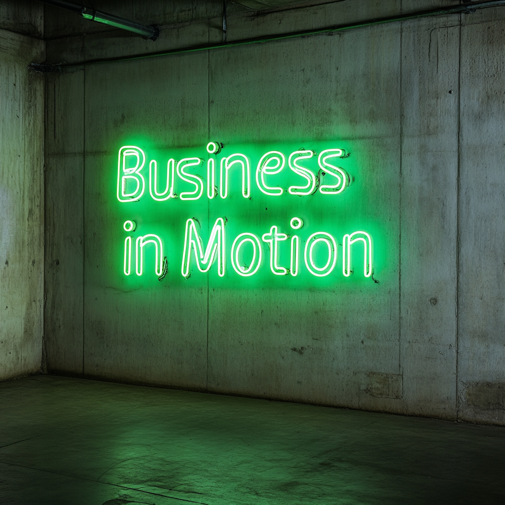 "Business in Motion" - Green Neon Sign, 24 Inches
