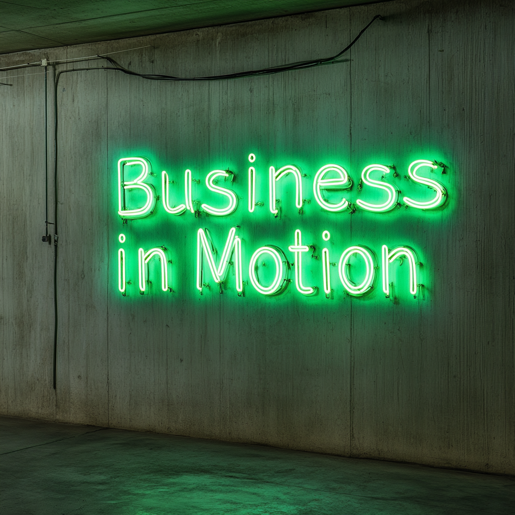 "Business in Motion" - Green Neon Sign, 24 Inches