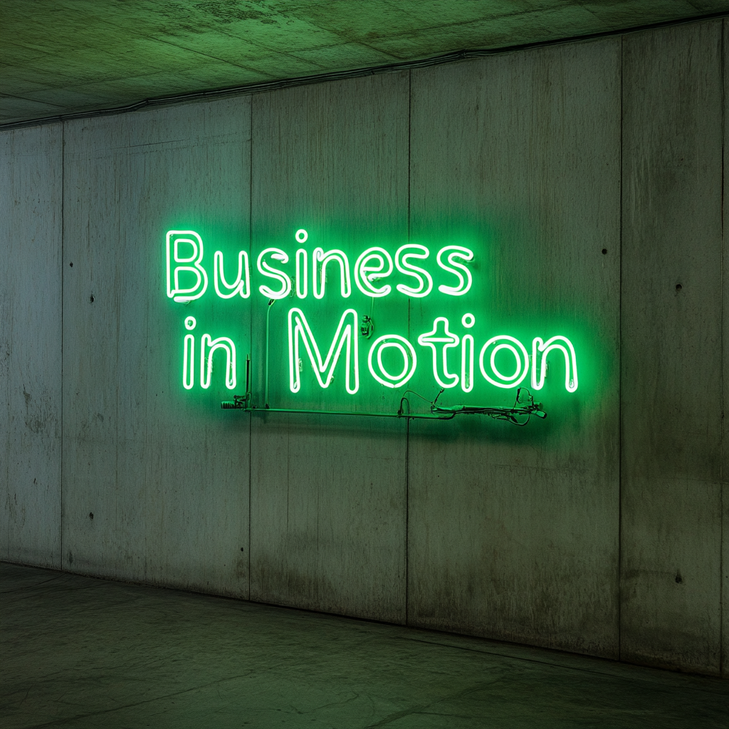 "Business in Motion" - Green Neon Sign, 24 Inches