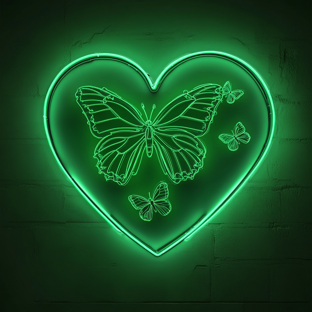 Butterfly Heart - Green Neon Sign, 18 Inches