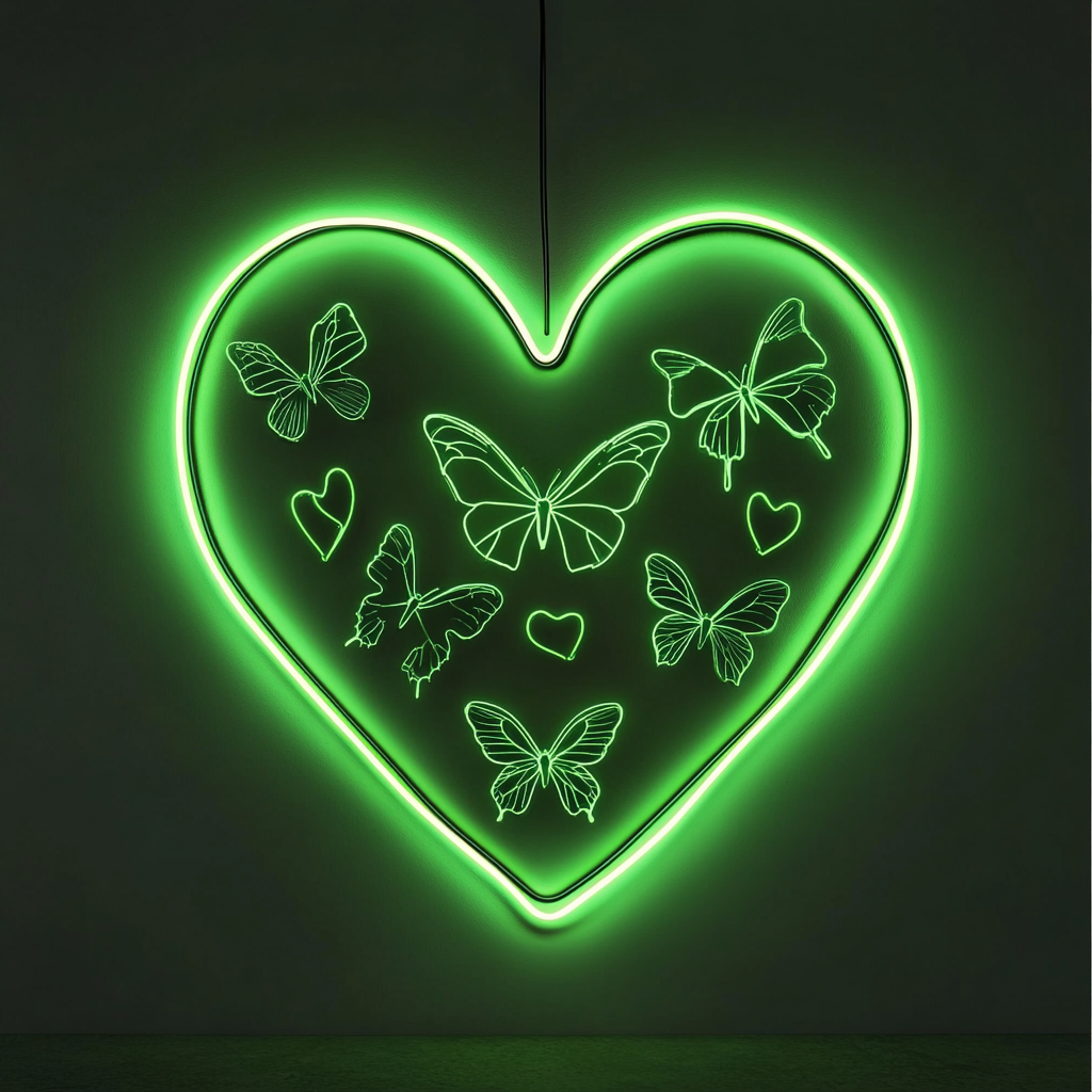 Butterfly Heart - Green Neon Sign, 18 Inches