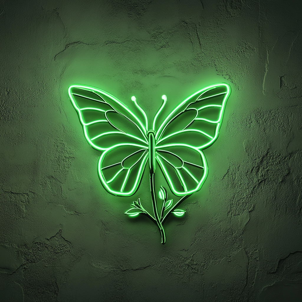 Butterfly on Branch - Green Neon Sign, 18 Inches