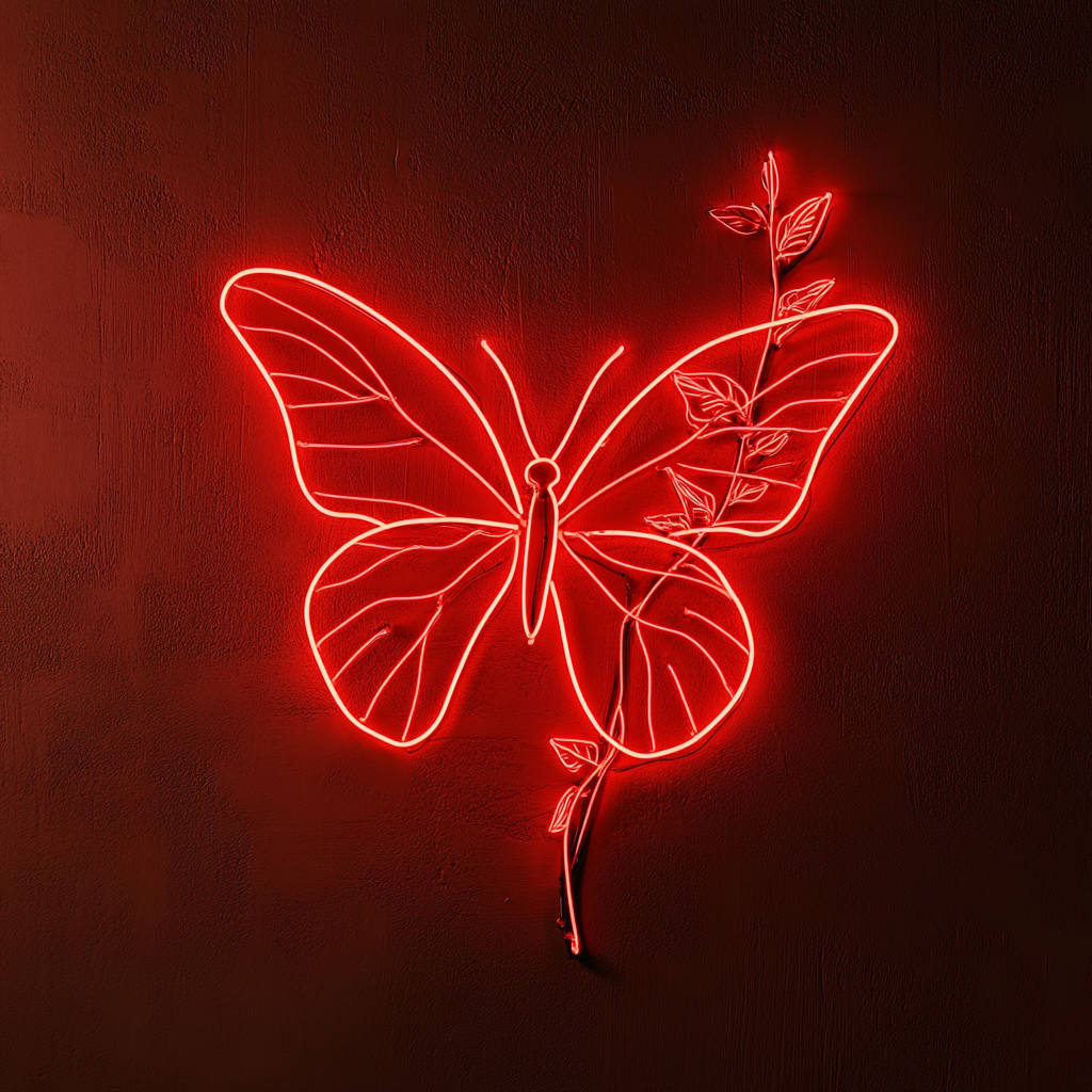 Butterfly on Branch - Red Neon Sign, 18 Inches