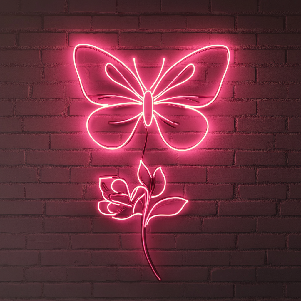 Butterfly on Flower - Pink Neon Sign, 24 Inches