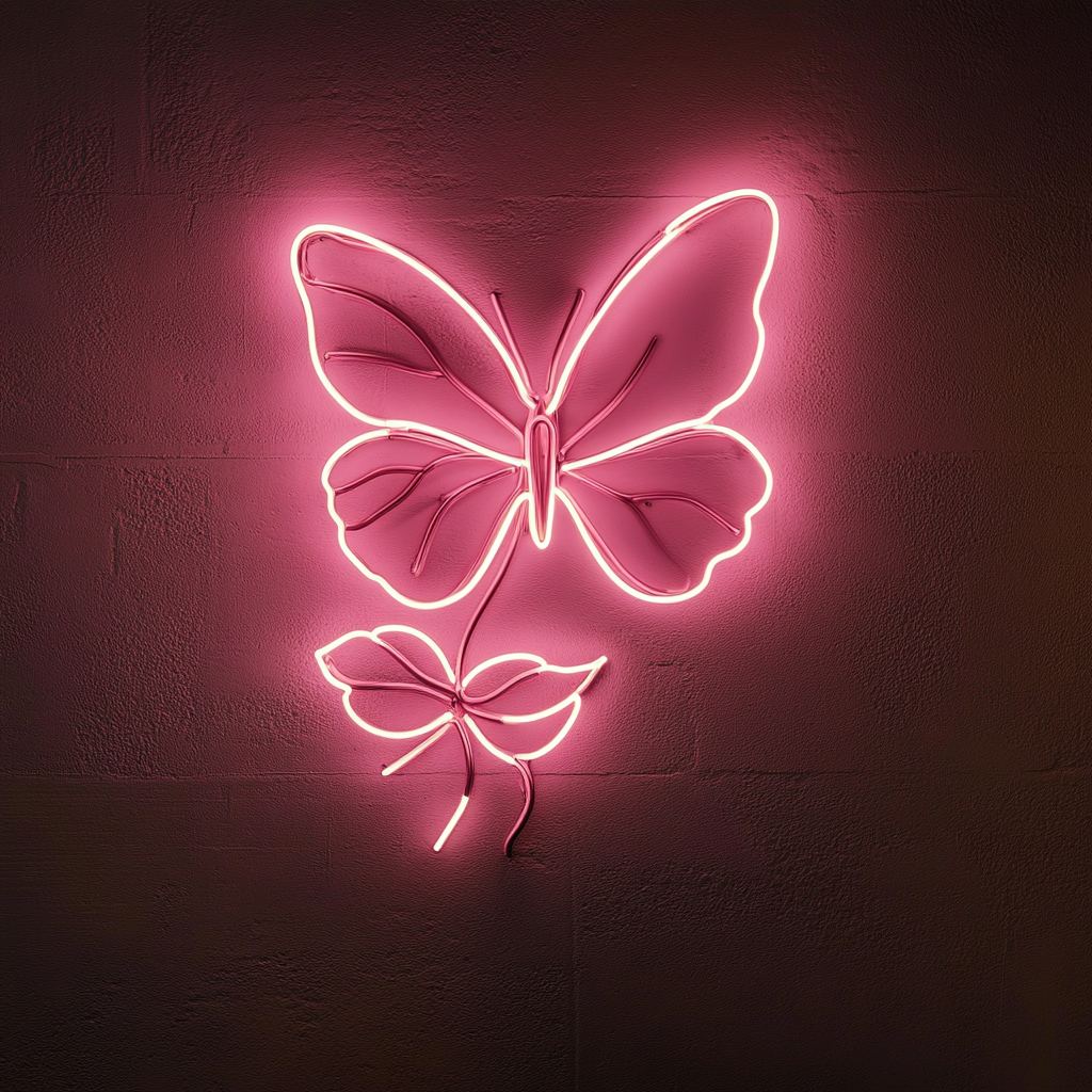 Butterfly on Flower - Pink Neon Sign, 24 Inches