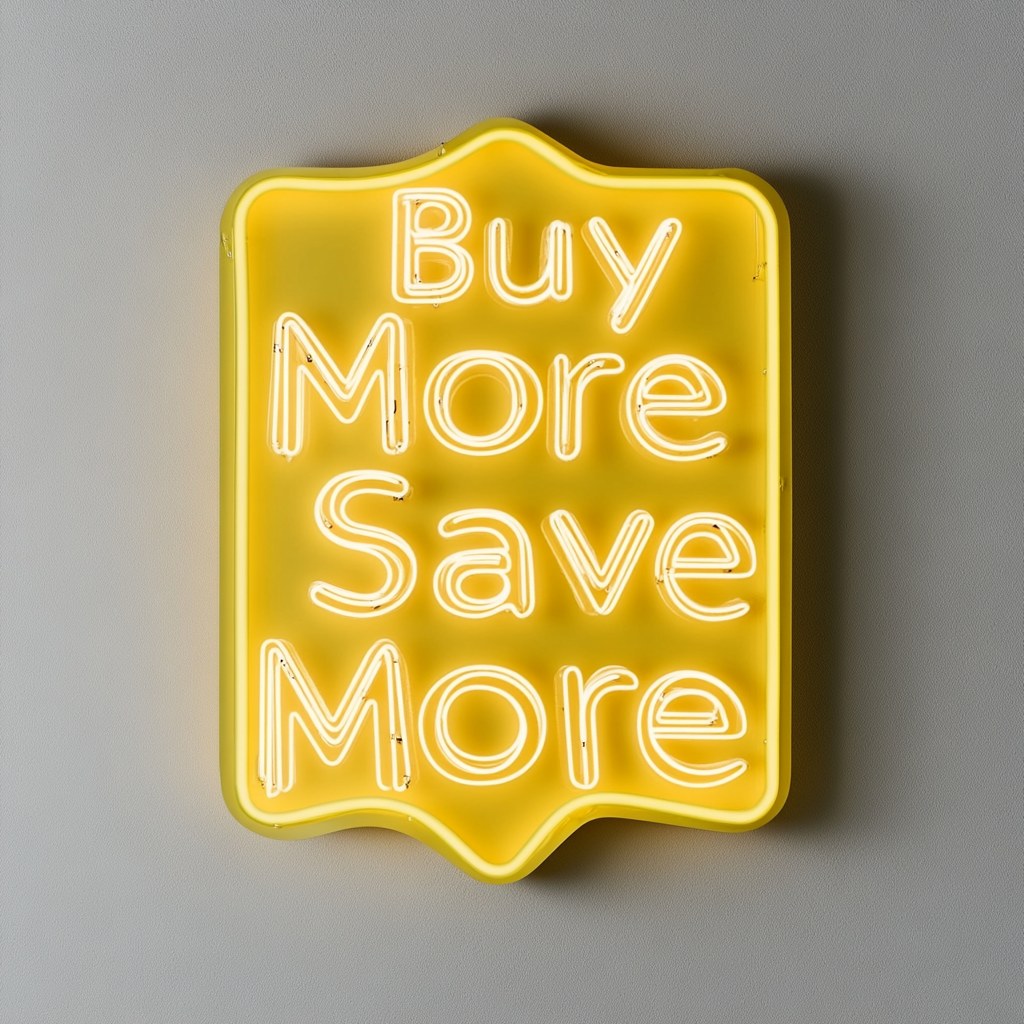 "Buy More Save More" - Yellow Neon Sign, 24 Inches