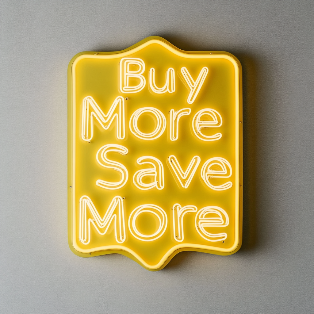 "Buy More Save More" - Yellow Neon Sign, 24 Inches