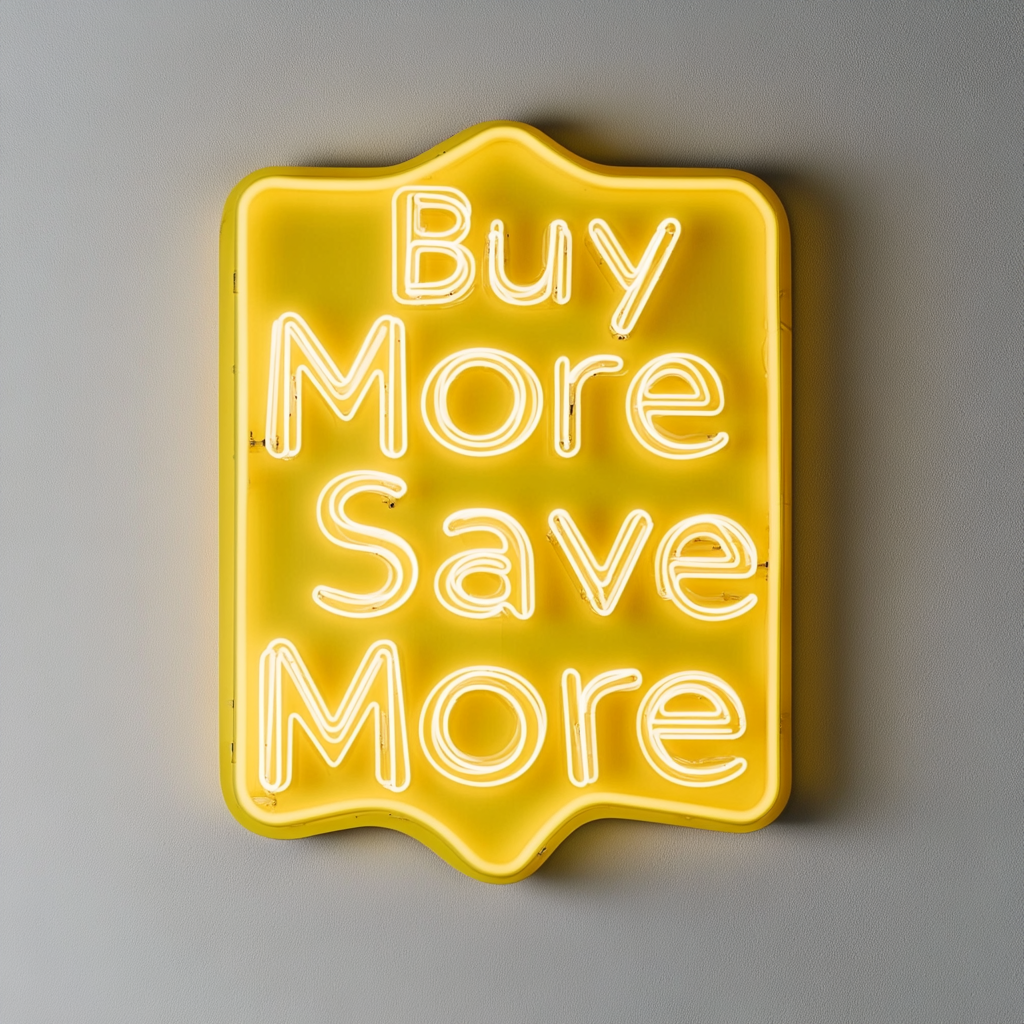 "Buy More Save More" - Yellow Neon Sign, 24 Inches
