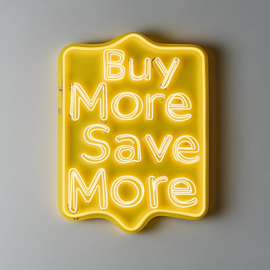"Buy More Save More" - Yellow Neon Sign, 24 Inches
