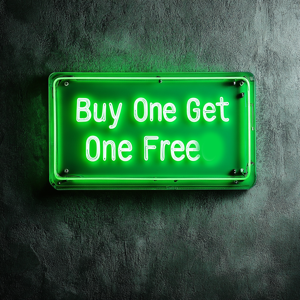 "Buy One Get One Free" - Green Neon Sign, 24 Inches