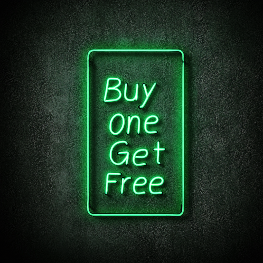 "Buy One Get One Free" - Green Neon Sign, 24 Inches