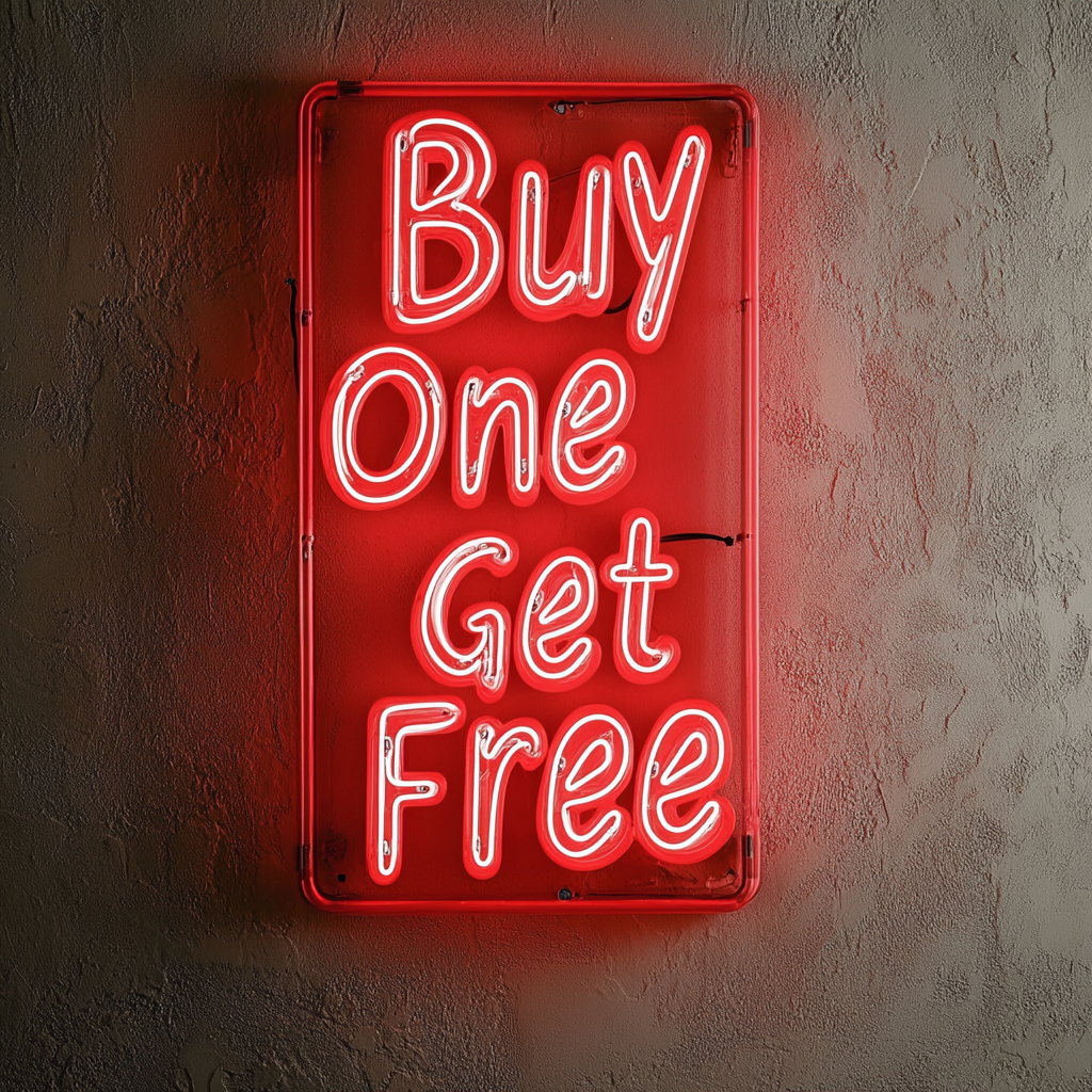 "Buy One Get One Free" - Red Neon Sign, 24 Inches