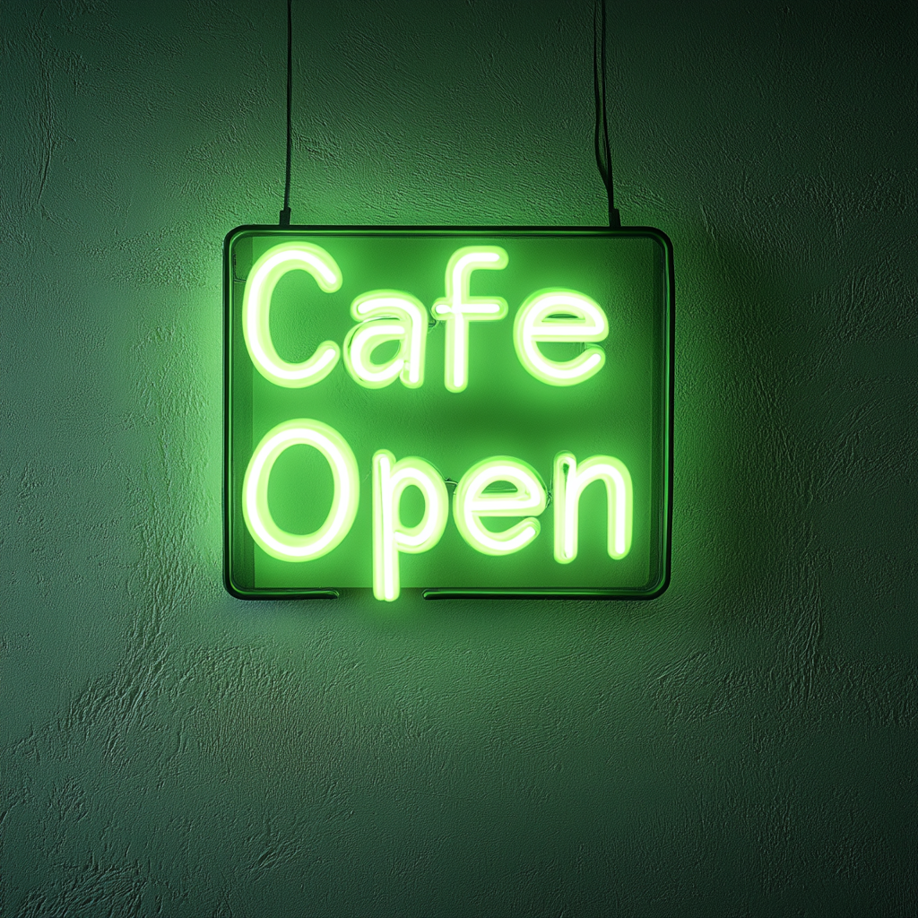 "Cafe Open" - Green Neon Sign, 18 Inches
