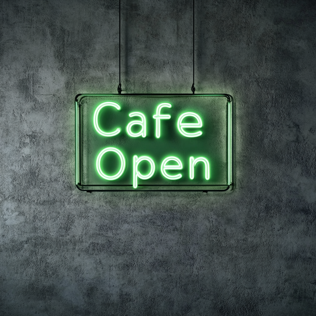 "Cafe Open" - Green Neon Sign, 18 Inches