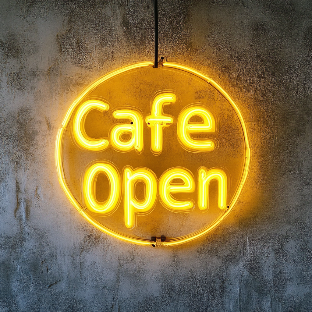 "Cafe Open" - Yellow Neon Sign, 18 Inches