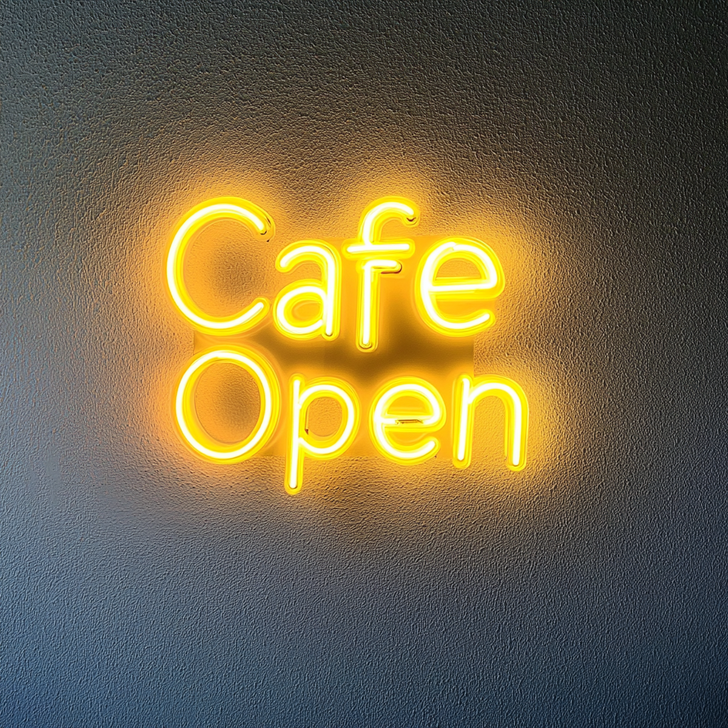 "Cafe Open" - Yellow Neon Sign, 18 Inches