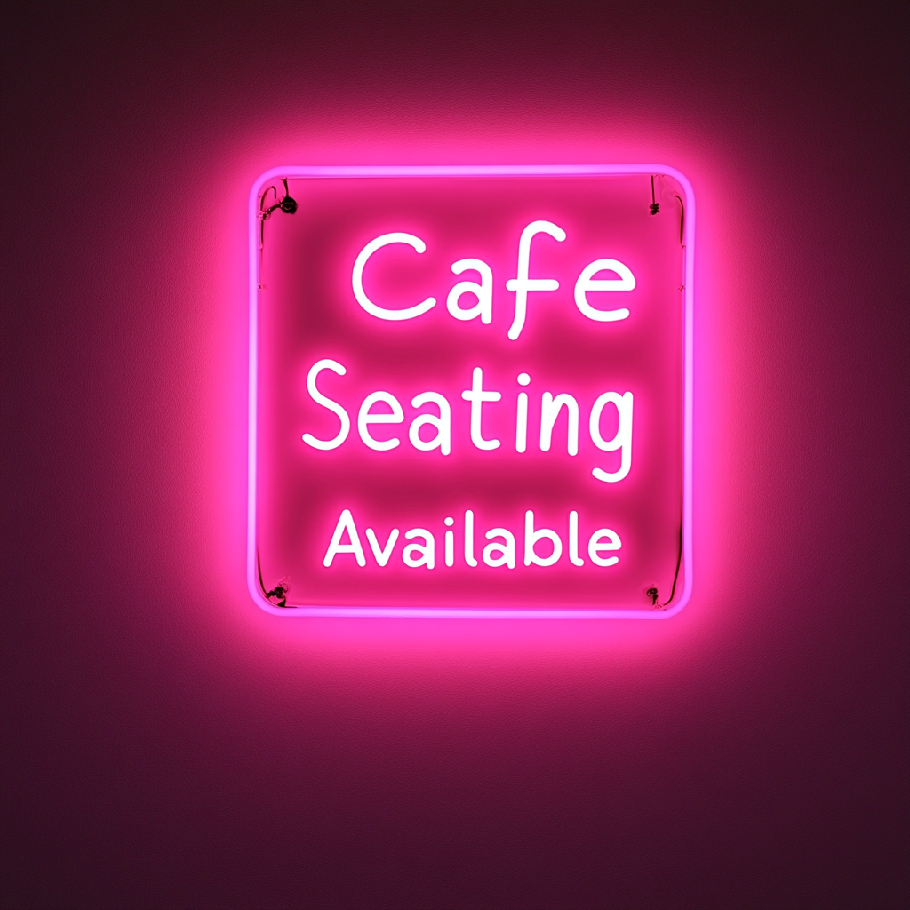 "Cafe Seating Available" - Pink Neon Sign, 24 Inches