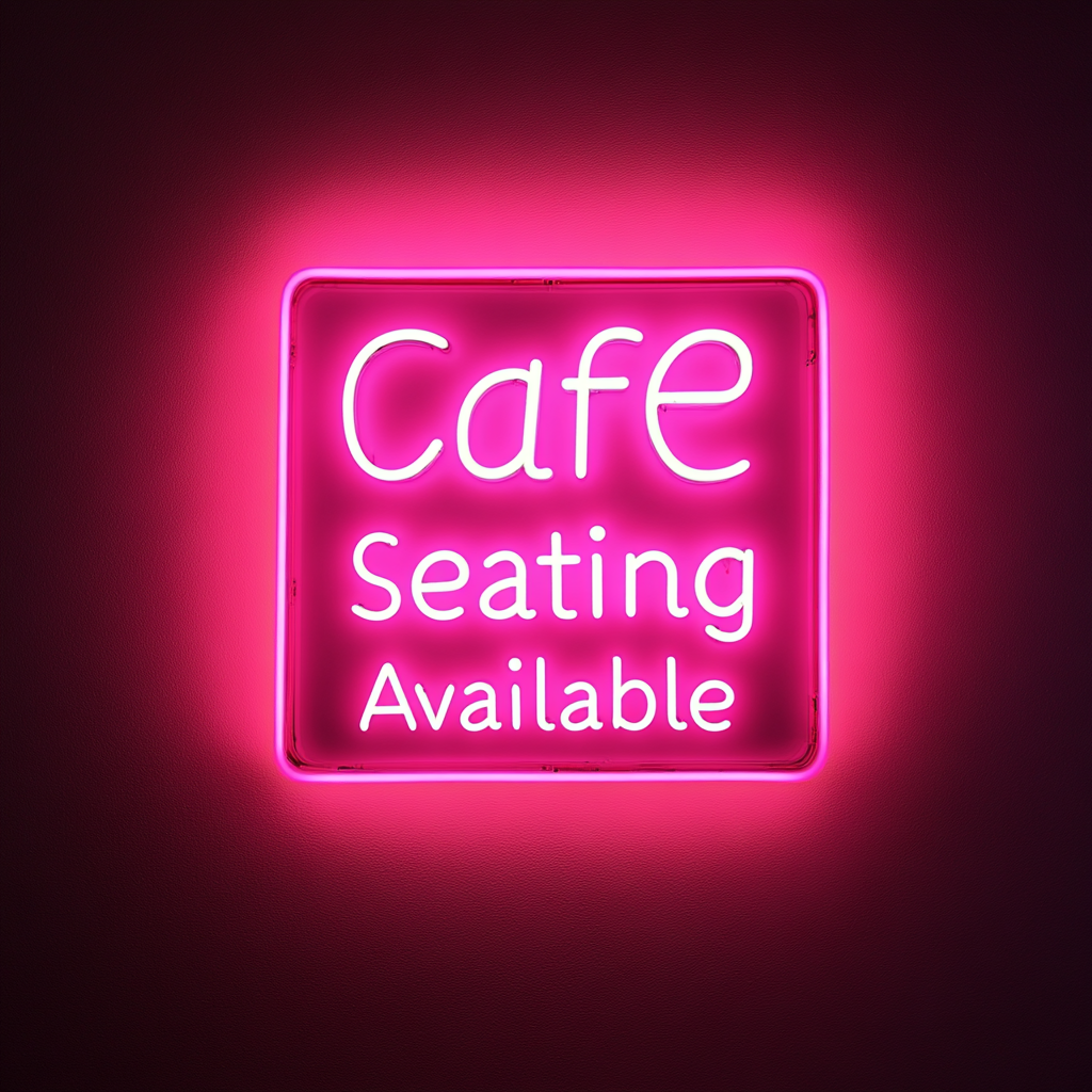 "Cafe Seating Available" - Pink Neon Sign, 24 Inches