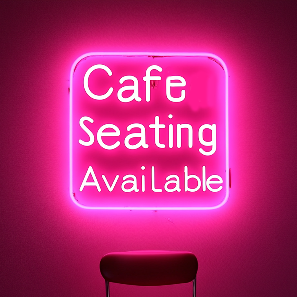 "Cafe Seating Available" - Pink Neon Sign, 24 Inches