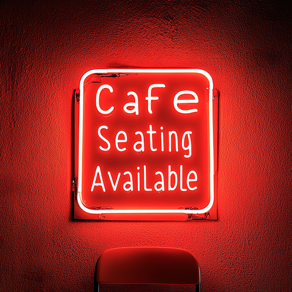 "Cafe Seating Available" - Red Neon Sign, 24 Inches