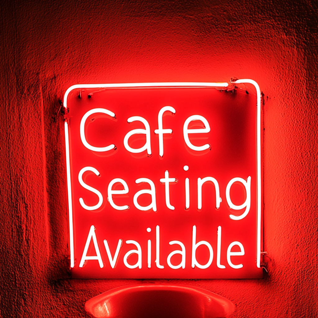 "Cafe Seating Available" - Red Neon Sign, 24 Inches