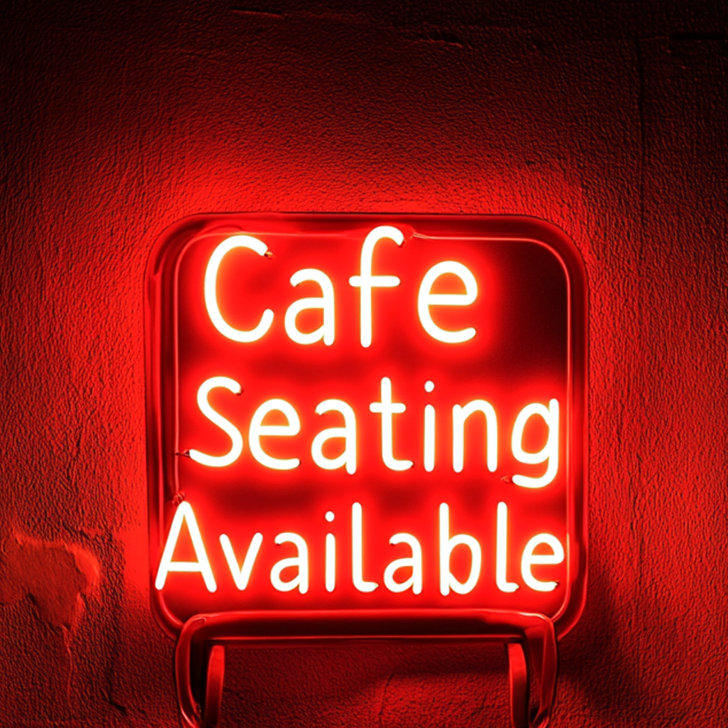"Cafe Seating Available" - Red Neon Sign, 24 Inches