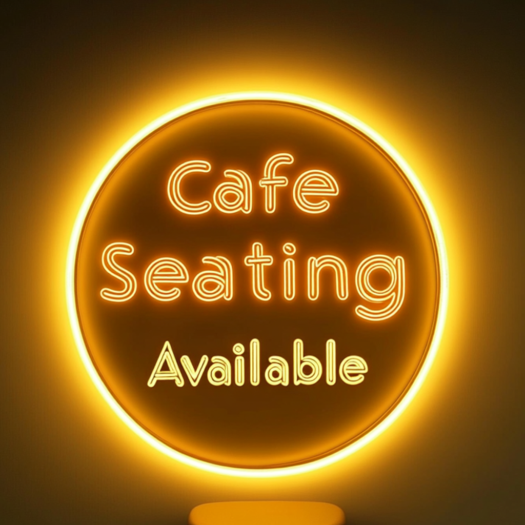 "Cafe Seating Available" - Yellow Neon Sign, 24 Inches