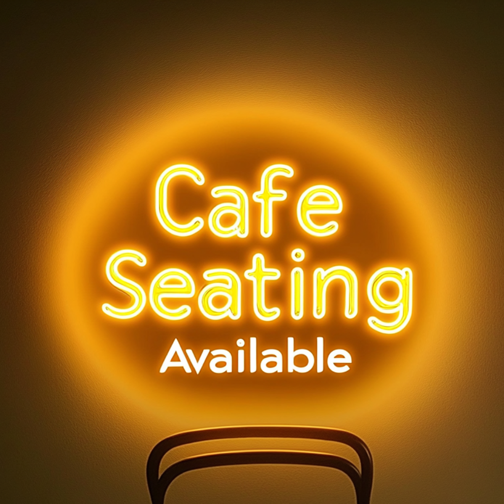 "Cafe Seating Available" - Yellow Neon Sign, 24 Inches