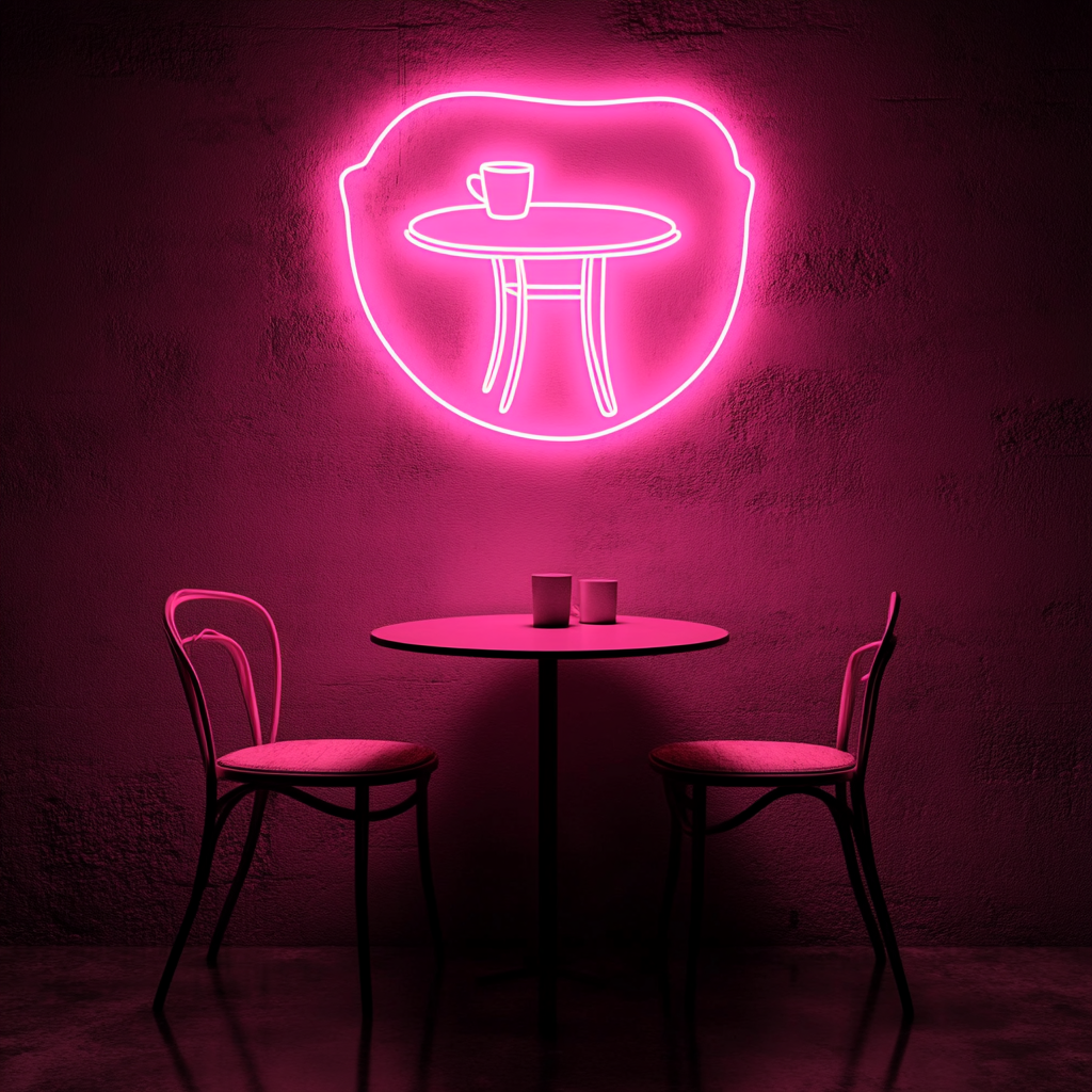 Cafe Table with Chair - Pink Neon Sign, 18 Inches